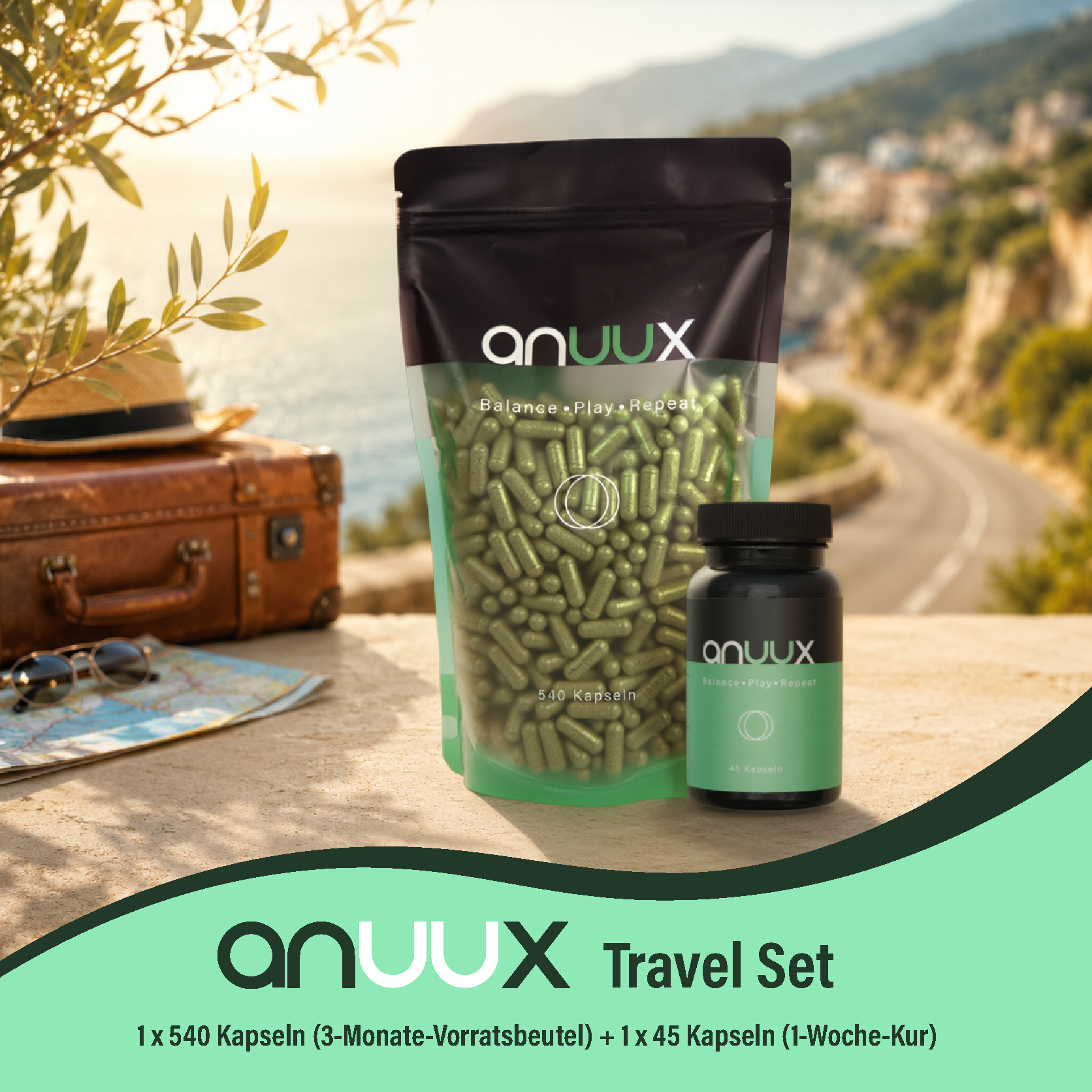 anuux Travel Set (Vorratsbeutel + Wochenkur)